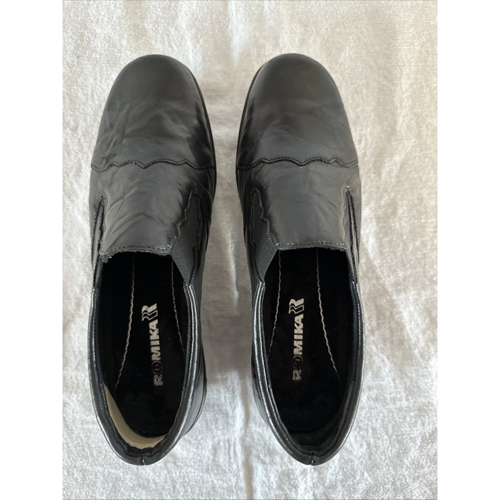 Romika Shoes Womens Sz 40‎ Black Leather Casual Loafers Comfort Slip On